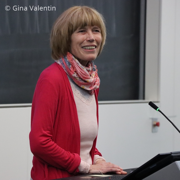 Photo. Prof. Dr. Christel Baier presenting at the lecture.