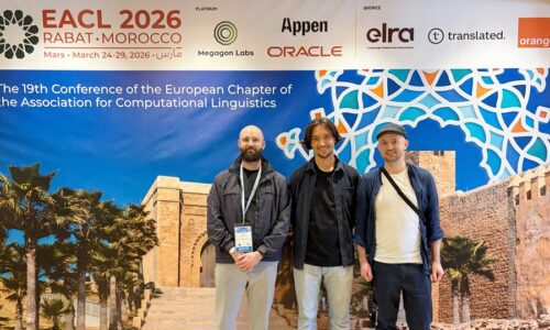 Photo. Luca Giordano, Konrad Löhr, and Christopher Schröder at EACL 2026.