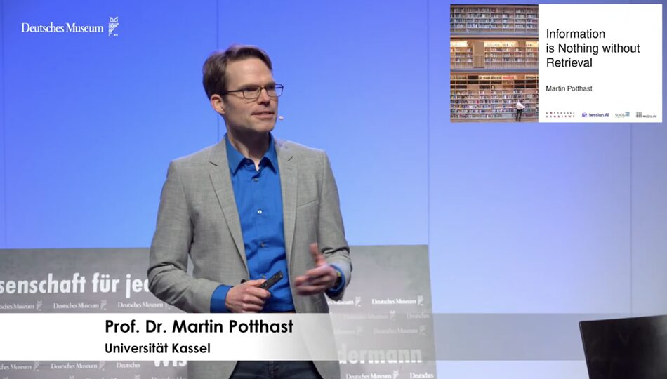 Photo. Prof. Martin Potthast explaining why information is nothing without Retrieval.