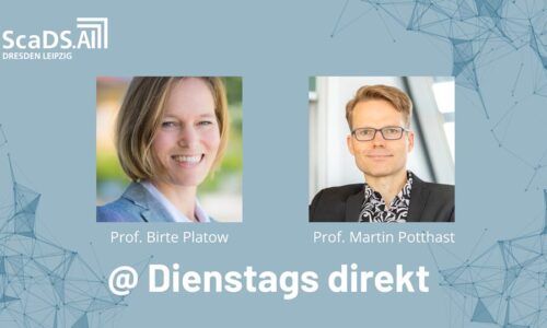 Graphic. Prof. Birte Platow and Prof. Martin Potthast at Dienstags direkt.