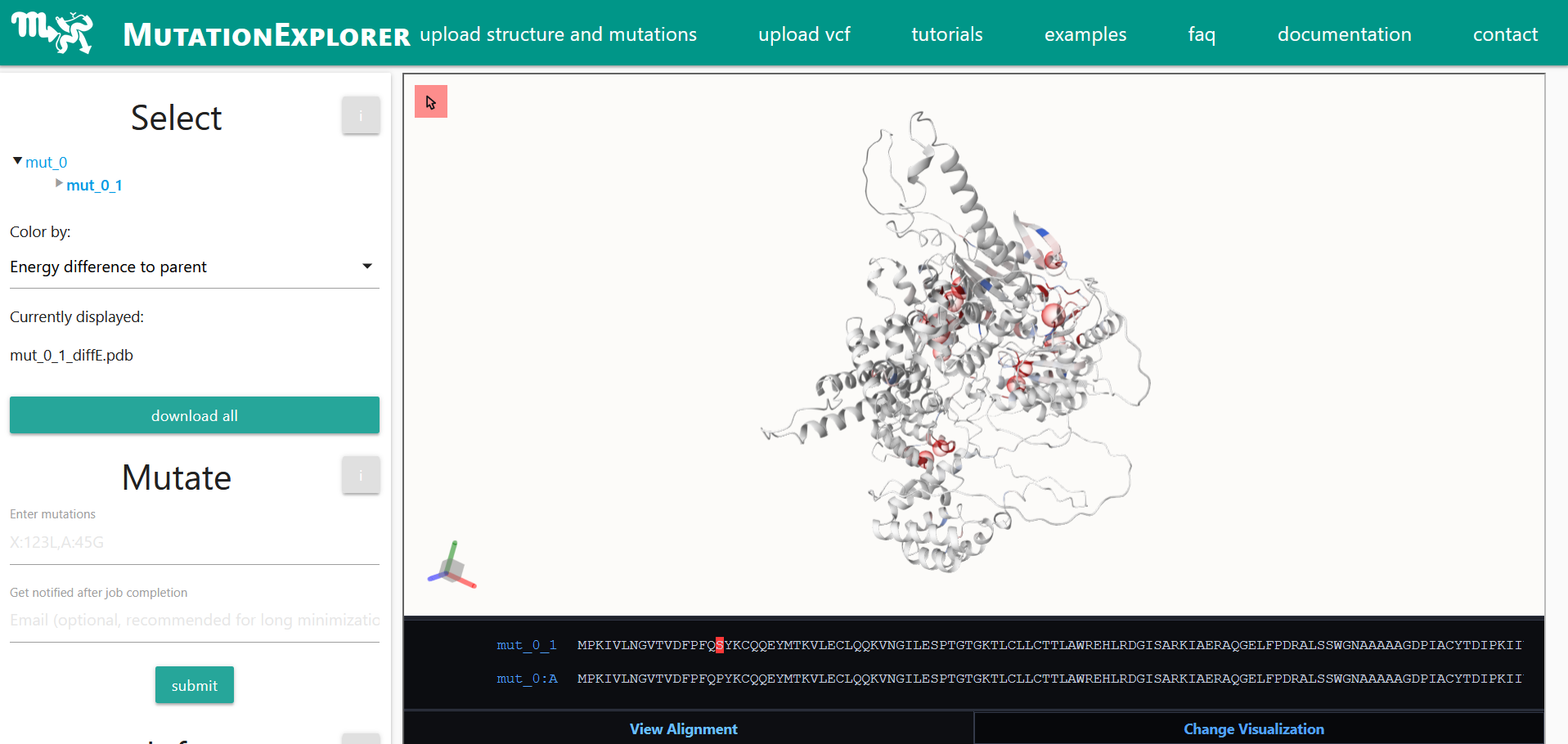 Screenshot. GUI of the Mutation Exporer.