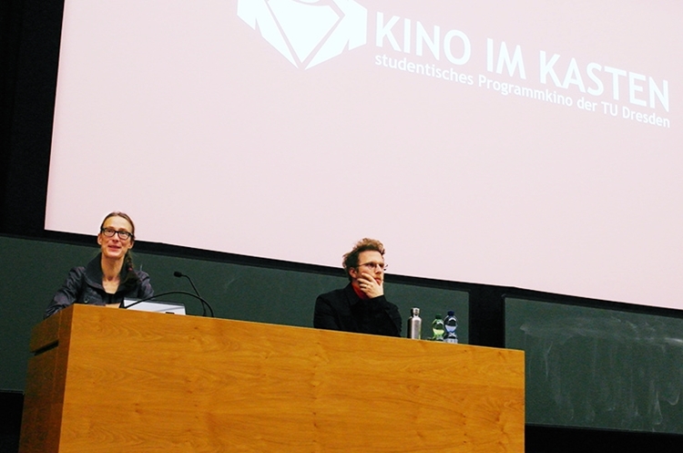 Dr. Stephanie Feilitzsch and André Wendler (f.l.t.r.) at the first screening of "Visual Takes - Cyborgs in the Colors of the Spectrum" at Kino im Kasten.
