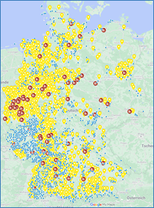 Graphic. Map of Germany marked with GPS recordings.