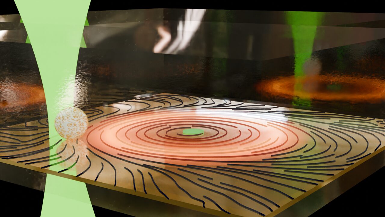 A light-guided micro-swimmer (left) learns to navigate in an artificially generated flow field (lines) without explicitly measuring the flow field with sensors.