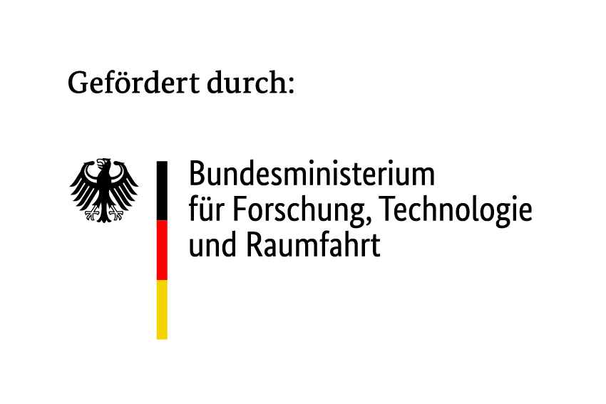 Logo. Gefördert durch: Bundesministerium für Forschung, Technologie und Raumfahrt.