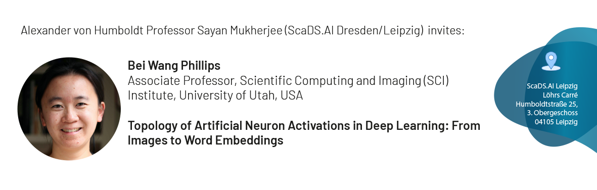 Graphic: At the ScaDS.AI Colloquium, Prof. Dr. Bei Wang Phillips talks about "Topology of Artificial Neuron Activations in Deep Learning: From Images to Word Embeddings"